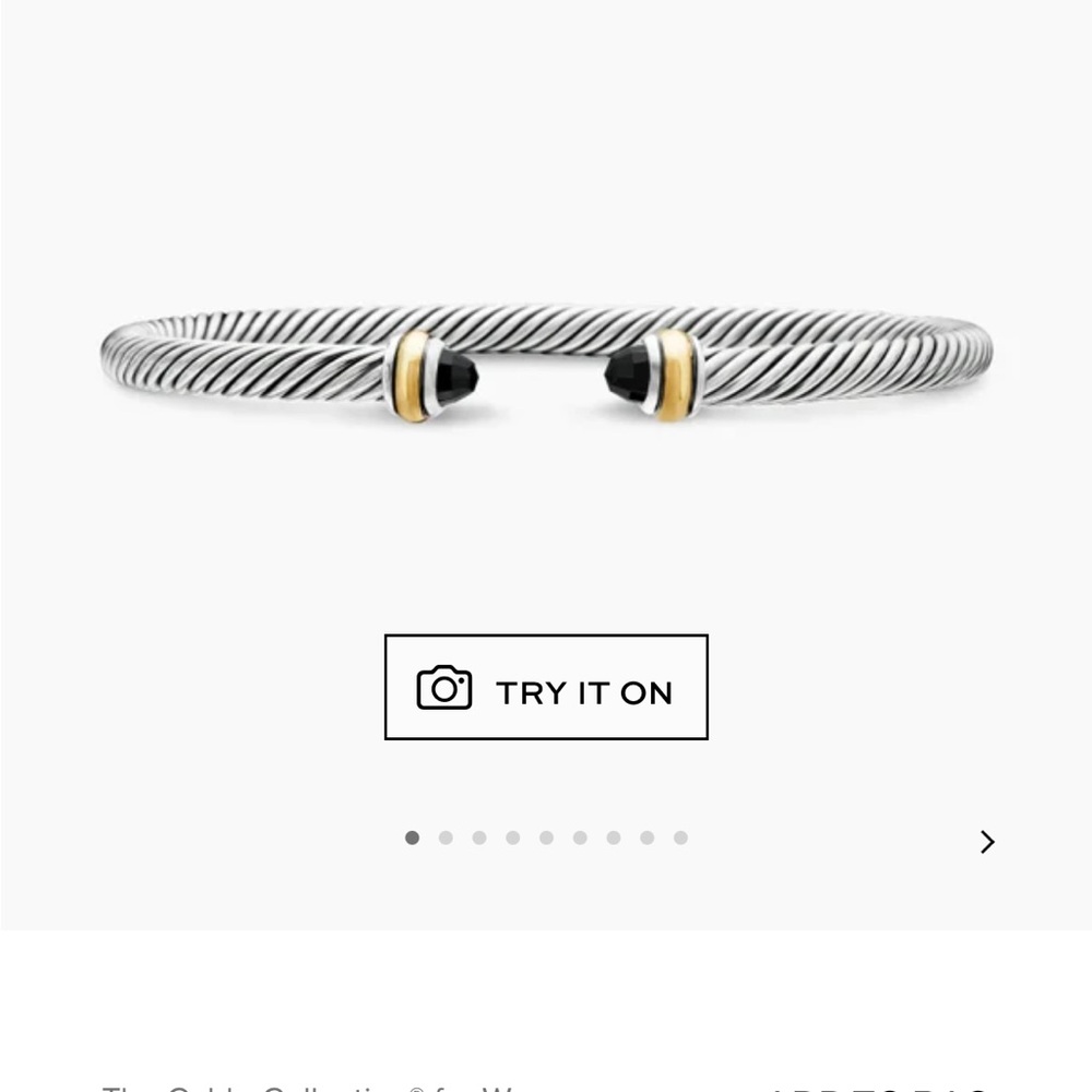 David Yurman Sterling Cable Cuff Bracelet with Gold Accents and Black Tips
